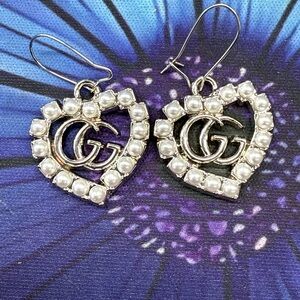 Silver Heart Pearl Earrings